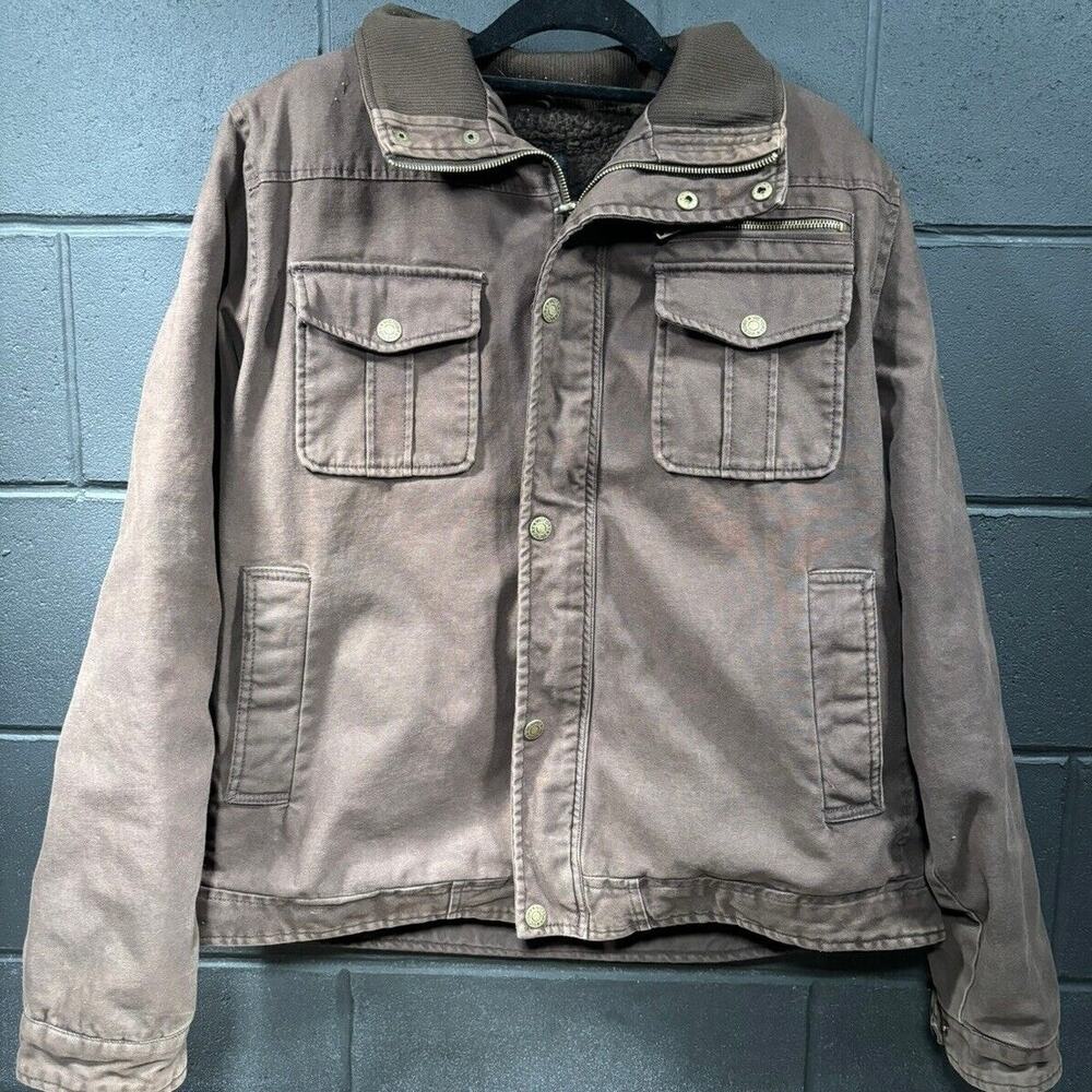 Victory Rugged Wear Canvas Jacket Brown Trucker Sherpa Lined Mens XL